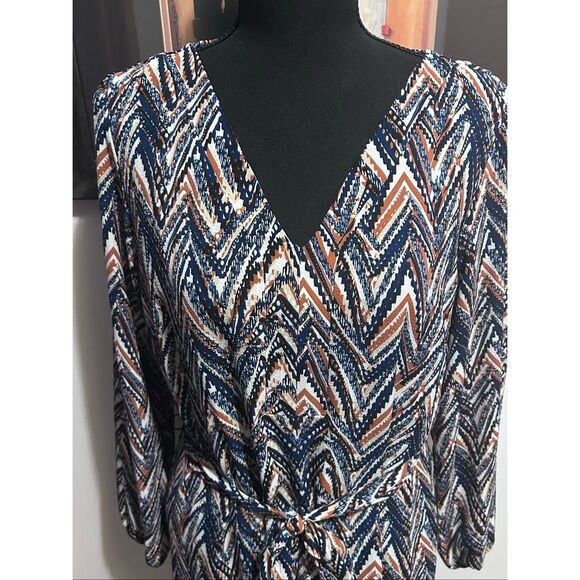 Liverpool Los Angeles Chevron Belted Dress Size L Navy Rust White - Picture 2 of 10